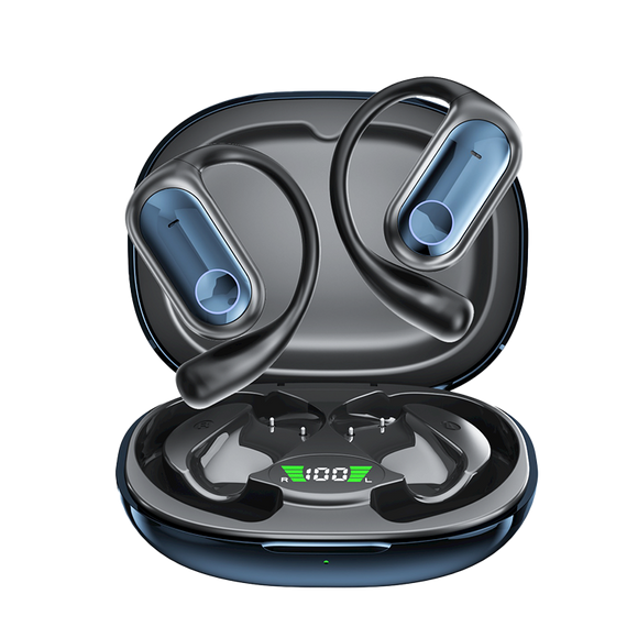YAGUFE Open Ear Clip Wireless Earbuds Q17 Bluetooth 5.3, Sports Earphones Built-in Microphone with Earhooks & Ear Hook, Wireless Charging Case & Display, Waterproof Fitness Headphones for Running