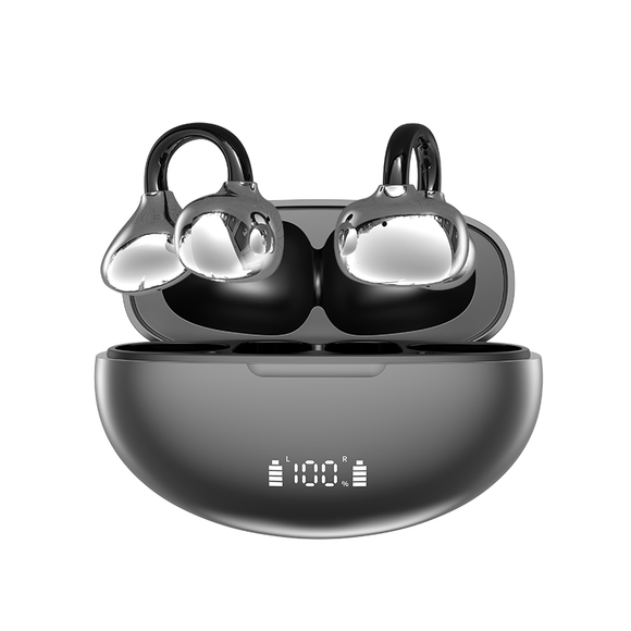 YAGUFE Open Ear Clip Wireless Earbuds Q108 Bluetooth 5.3, Sports Earphones Built-in Microphone with Earhooks & Ear Hook, Wireless Charging Case & Display, Waterproof Fitness Headphones for Running