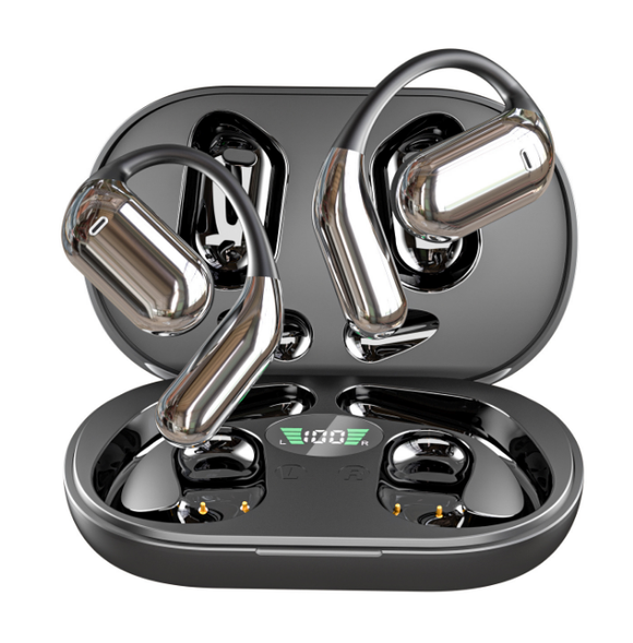 YAGUFE Open Ear Clip Wireless Earbuds Q16 Bluetooth 5.3, Sports Earphones Built-in Microp0hone with Earhooks & Ear Hook, Wireless Charging Case & Display, Waterproof Fitness Headphones for Running