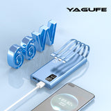 Cargador portátil de carga rápida de 20000 mAh, 66 W, con 4 cables integrados y pantalla LED, linterna, cargador de teléfono, batería externa 