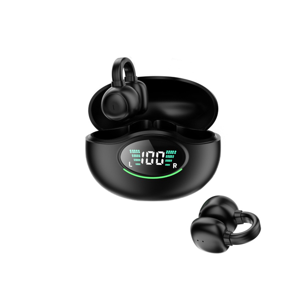 YAGUFE Open Ear Clip Wireless Earbuds Q861 Bluetooth 5.3, Sports Earphones Built-in Microp0hone with Earhooks & Ear Hook, Wireless Charging Case & Display, Waterproof Fitness Headphones for Running