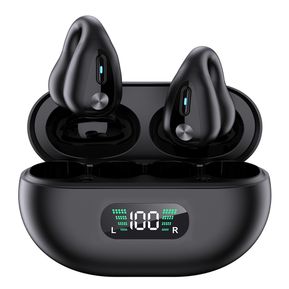 YAGUFE Open Ear Clip Wireless Earbuds Q80 Bluetooth 5.3, Sports Earphones Built-in Microp0hone with Earhooks & Ear Hook, Wireless Charging Case & Display, Waterproof Fitness Headphones for Running