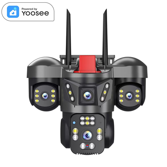 YAGUFE 4K LTE Cellular Security Camera 3-axis / 6 million pixels Wireless Outdoor, Three-in-One + WiFi + True Tri-View ，Color Night Vision, Local/Cloud Storage, Go PT Ultra+SP, Updated Version Q83R12A-1（12V)