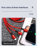 Metal Nylon Braided 3-in-1 Data Cable Android Type-C 3-in-1 USB Fast Charging Quick Gift Charging Cable