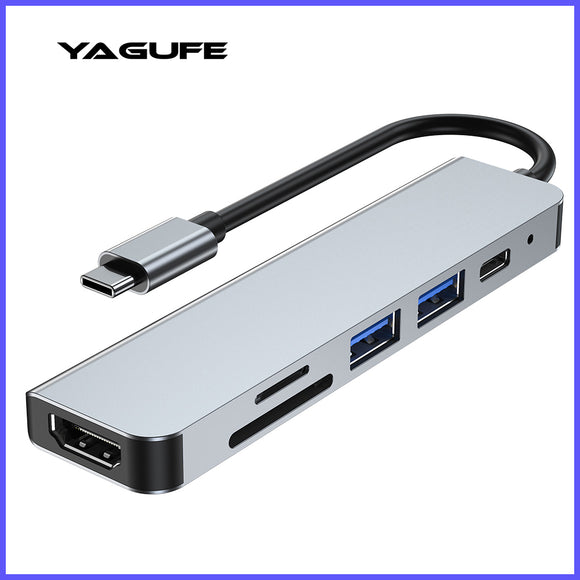 USB C Hub YAGUFE Docking station 6-in-1 TYPE-C to HDMI+USB3.0 * 1+USB2.0 * 1+PD+SD+TF with USB-C Data Port Type C,SD/Micro SD Card Reader USB C Dongle Multiport Adapter for MacBook Air/Pro, iPad Pro M1