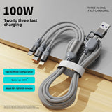 YAGUFE Two Drag Three 100W Data Cable for Apple Huawei Android Multi-Functional Foreign  Drag Three Aluminum Alloy Fast Charge Line